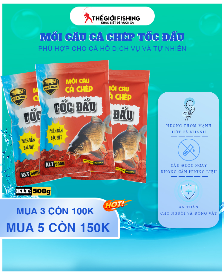 Mồi câu cá chép Tốc Đấu - mồi cám câu chép thường - chép giòn hồ dịch vụ, tự nhiên. KLT 500g/ gói